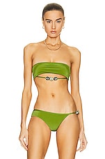 Christopher Esber Crystal Strap Bandeau Bikini Top in Vert Green, view 1, click to view large image.