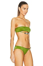 Christopher Esber Crystal Strap Bandeau Bikini Top in Vert Green, view 2, click to view large image.