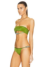 Christopher Esber Crystal Strap Bandeau Bikini Top in Vert Green, view 3, click to view large image.