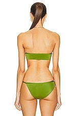 Christopher Esber Crystal Strap Bandeau Bikini Top in Vert Green, view 4, click to view large image.