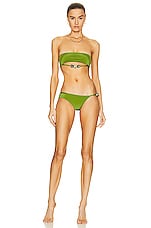 Christopher Esber Crystal Strap Bandeau Bikini Top in Vert Green, view 5, click to view large image.