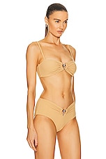 Christopher Esber Ruched Prong Bandeau Bikini Top in Ceylon, view 2, click to view large image.