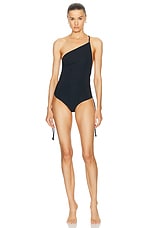 Christopher Esber Atmos Drawstring One Piece Swimsuit in Black, view 1, click to view large image.