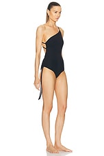 Christopher Esber Atmos Drawstring One Piece Swimsuit in Black, view 2, click to view large image.