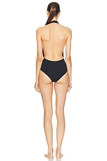 Christopher Esber Pierced Orbit Halter Swimsuit in Black, view 3, click to view large image.