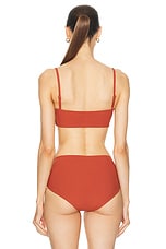 Christopher Esber Ruched Prong Bandeau Bikini Top in Brick, view 4, click to view large image.