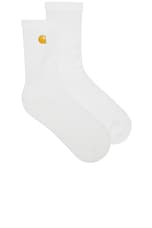 Carhartt WIP Chase Socks in White & Gold, view 1, click to view large image.