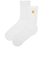 Carhartt WIP Chase Socks in White & Gold, view 2, click to view large image.