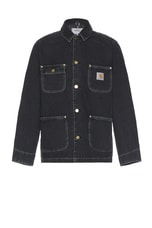 Carhartt WIP OG Chore Coat in Black Heavy Stone Wash, view 1, click to view large image.