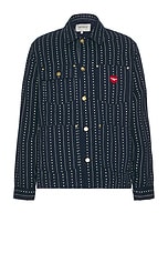 Carhartt WIP Drewe Chore Coat in Rinsed Heart C Pinstripe, Ink