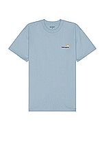 Carhartt WIP Short Sleeve American Script T-shirt in Frosted Blue, view 1, click to view large image.