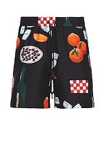 Carhartt WIP Slater Swim Trunks in Isis Maria Dinner Print & Black, view 1, click to view large image.