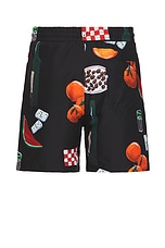 Carhartt WIP Slater Swim Trunks in Isis Maria Dinner Print & Black, view 2, click to view large image.