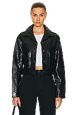 Citizens of Humanity Belle Leather Jacket in Shiny Cracked Black Leather, view 1, click to view large image.