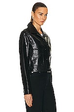 Citizens of Humanity Belle Leather Jacket in Shiny Cracked Black Leather, view 3, click to view large image.