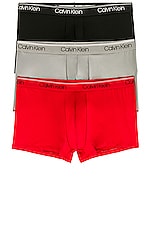 Calvin Klein Underwear Calvin Klein Low Rise Trunk 3 Piece Set in Black, Convoy, & Red Gala, view 1, click to view large image.