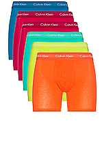 Calvin Klein Underwear Boxer Brief 5-pack in Cherry Tomato, Persian Red, Lemon Lime, Aqua Green, & Blue Ambience, view 1, click to view large image.