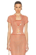 Calle Del Mar Ribbed Short Sleeve Cardigan in Tomato Stripe, view 1, click to view large image.