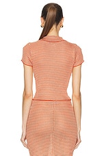 Calle Del Mar Ribbed Short Sleeve Cardigan in Tomato Stripe, view 3, click to view large image.