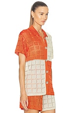 Calle Del Mar For Fwrd Two Tone Short Sleeve Patchwork Shirt in Tomato & Jasmine, view 2, click to view large image.