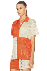 Calle Del Mar For Fwrd Two Tone Short Sleeve Patchwork Shirt in Tomato & Jasmine, view 3, click to view large image.