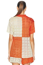 Calle Del Mar For Fwrd Two Tone Short Sleeve Patchwork Shirt in Tomato & Jasmine, view 4, click to view large image.