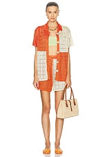 Calle Del Mar For Fwrd Two Tone Short Sleeve Patchwork Shirt in Tomato & Jasmine, view 5, click to view large image.