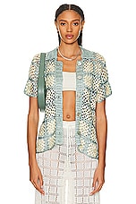 Calle Del Mar Crochet Short Sleeve Patchwork Shirt in Storm & Jasmine, view 1, click to view large image.