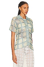 Calle Del Mar Crochet Short Sleeve Patchwork Shirt in Storm & Jasmine, view 2, click to view large image.