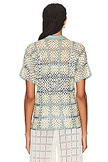 Calle Del Mar Crochet Short Sleeve Patchwork Shirt in Storm & Jasmine, view 3, click to view large image.