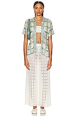 Calle Del Mar Crochet Short Sleeve Patchwork Shirt in Storm & Jasmine, view 4, click to view large image.
