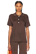 Calle Del Mar Short Sleeve Wide Rib Polo Top in Chocolate, view 1, click to view large image.