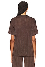 Calle Del Mar Short Sleeve Wide Rib Polo Top in Chocolate, view 3, click to view large image.