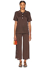 Calle Del Mar Short Sleeve Wide Rib Polo Top in Chocolate, view 4, click to view large image.
