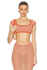 Calle Del Mar Lycra Cap Sleeve Crop Top in Tomato Stripe, view 1, click to view large image.