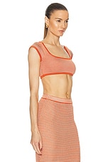 Calle Del Mar Lycra Cap Sleeve Crop Top in Tomato Stripe, view 2, click to view large image.