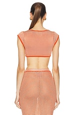 Calle Del Mar Lycra Cap Sleeve Crop Top in Tomato Stripe, view 3, click to view large image.