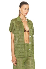 Calle Del Mar Crochet Short Sleeve Patchwork Shirt in Oregano, view 2, click to view large image.