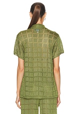 Calle Del Mar Crochet Short Sleeve Patchwork Shirt in Oregano, view 3, click to view large image.