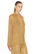 Calle Del Mar Crochet Long Sleeve Patchwork Shirt in Camel, view 2, click to view large image.