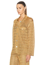 Calle Del Mar Crochet Long Sleeve Patchwork Shirt in Camel, view 3, click to view large image.