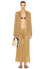 Calle Del Mar Crochet Long Sleeve Patchwork Shirt in Camel, view 5, click to view large image.