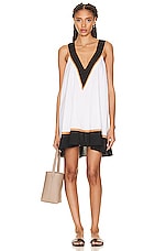CAROLINE CONSTAS Sleeveless Cassia Coverup in White, Black, Beige Combo, view 1, click to view large image.