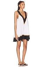 CAROLINE CONSTAS Sleeveless Cassia Coverup in White, Black, Beige Combo, view 2, click to view large image.