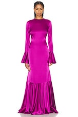 CAROLINE CONSTAS Allonia Trumpet Gown in Bougainvillea, view 1, click to view large image.