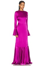CAROLINE CONSTAS Allonia Trumpet Gown in Bougainvillea, view 2, click to view large image.