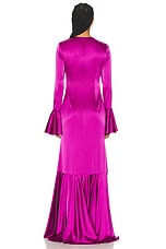 CAROLINE CONSTAS Allonia Trumpet Gown in Bougainvillea, view 3, click to view large image.
