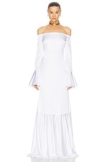 CAROLINE CONSTAS Zarina Off Shoulder Trumpet Gown in Alabaster, view 1, click to view large image.