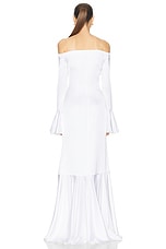 CAROLINE CONSTAS Zarina Off Shoulder Trumpet Gown in Alabaster, view 3, click to view large image.