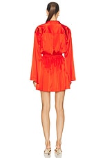CAROLINE CONSTAS Aesha Bell Sleeve Mini Shirt Dress in Madder Red, view 3, click to view large image.